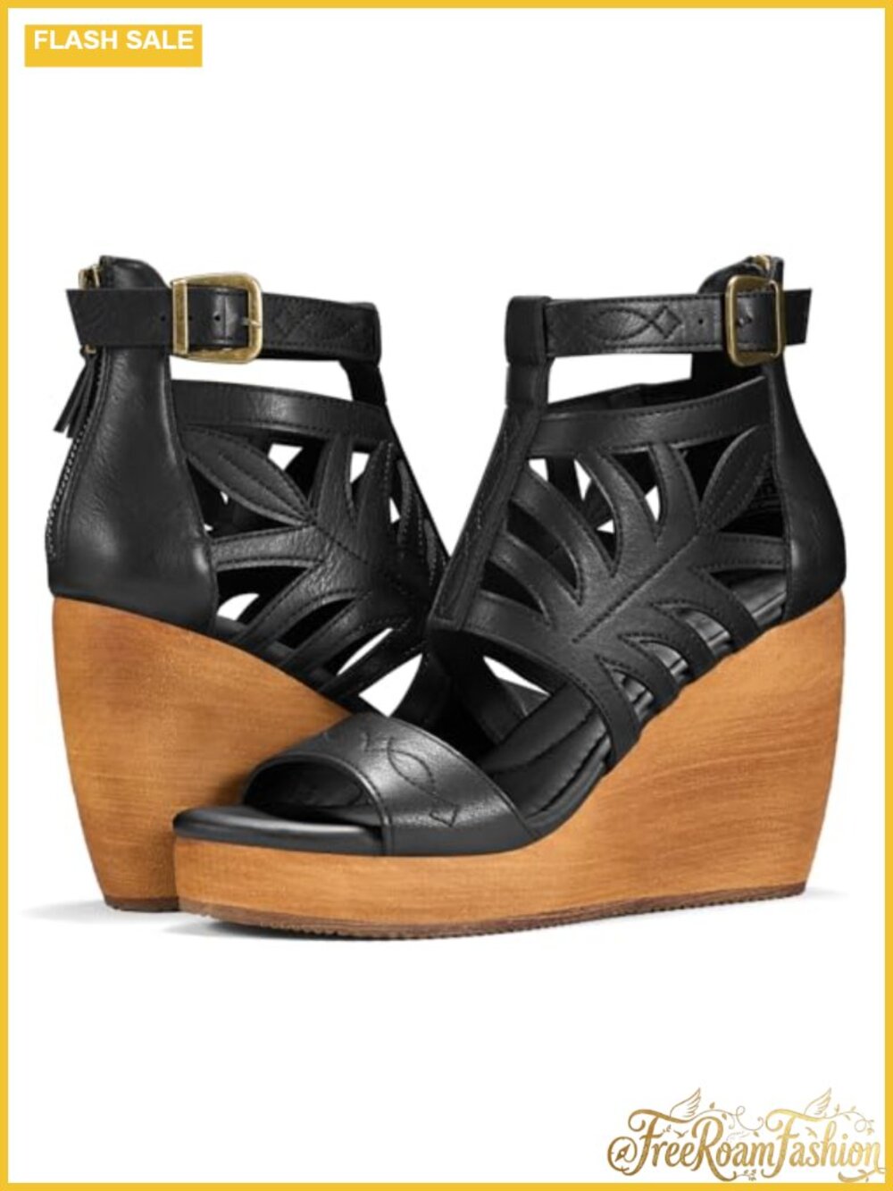 Rollda Women's Platform Wedge Sandals Western Embroidered Zip Sandal